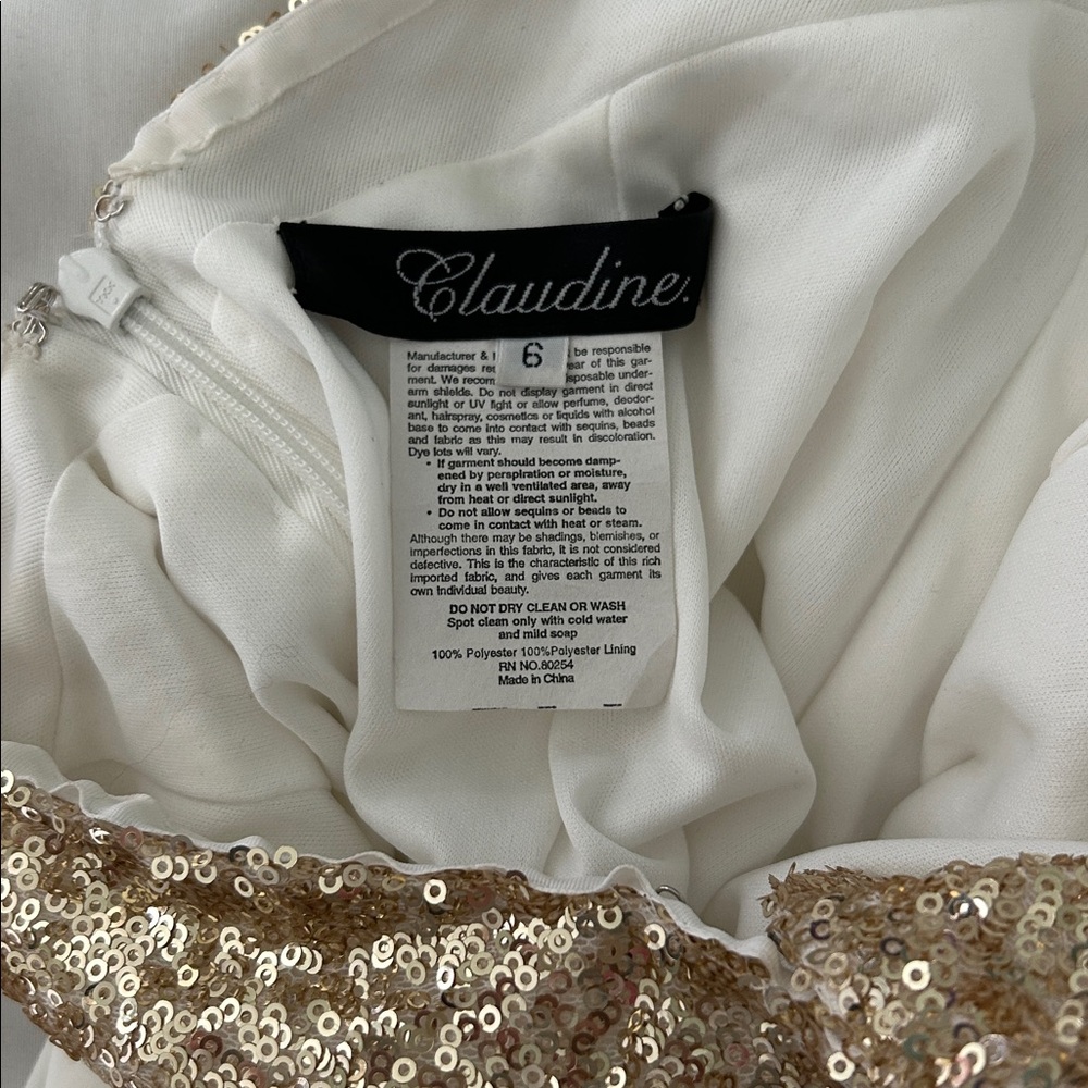 Glamorous One-Shoulder Gold and Cream Dress - Picture 6 of 7